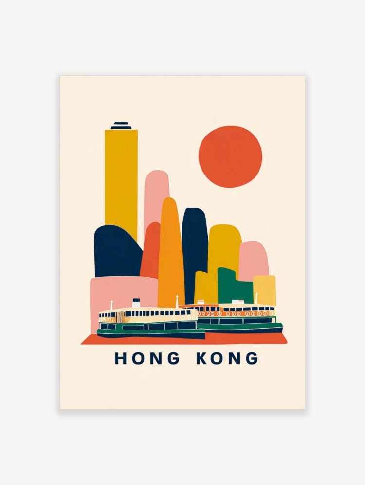 Hong Kong Travel Poster | Vintage City Wall Art | Mid-Century Style