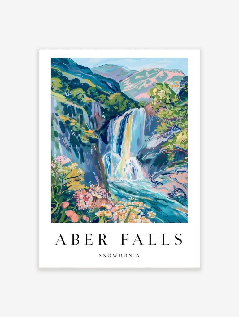 Aber Falls Travel Poster | Waterfall Illustration travel poster