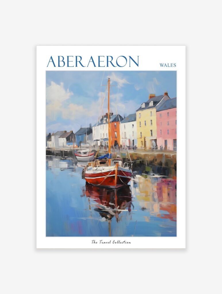 Aberaeron Travel Poster | Harbour Scene with Boats travel poster