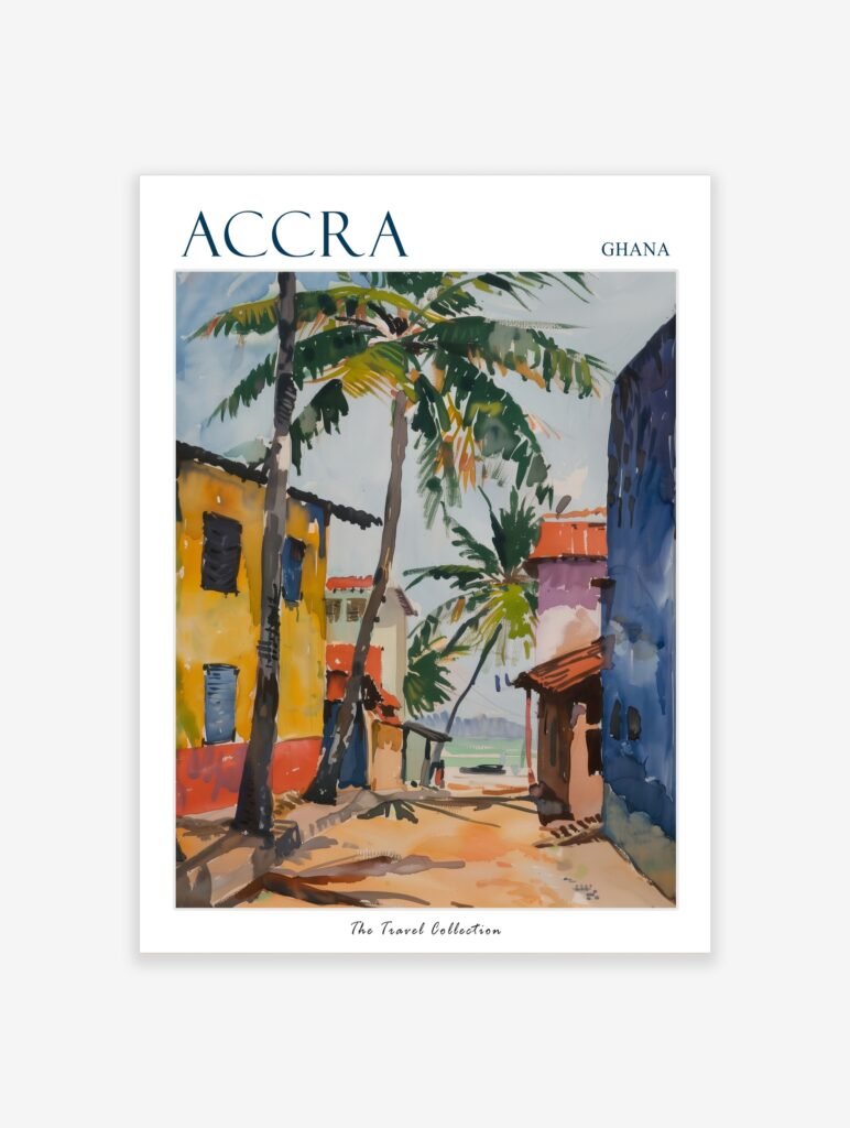 Accra Travel Poster | Watercolour Street Scene travel poster