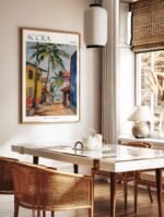 Accra Ghana vibrant street scene travel poster with a white frame in a bright, minimalist interior (sh-frame-5)