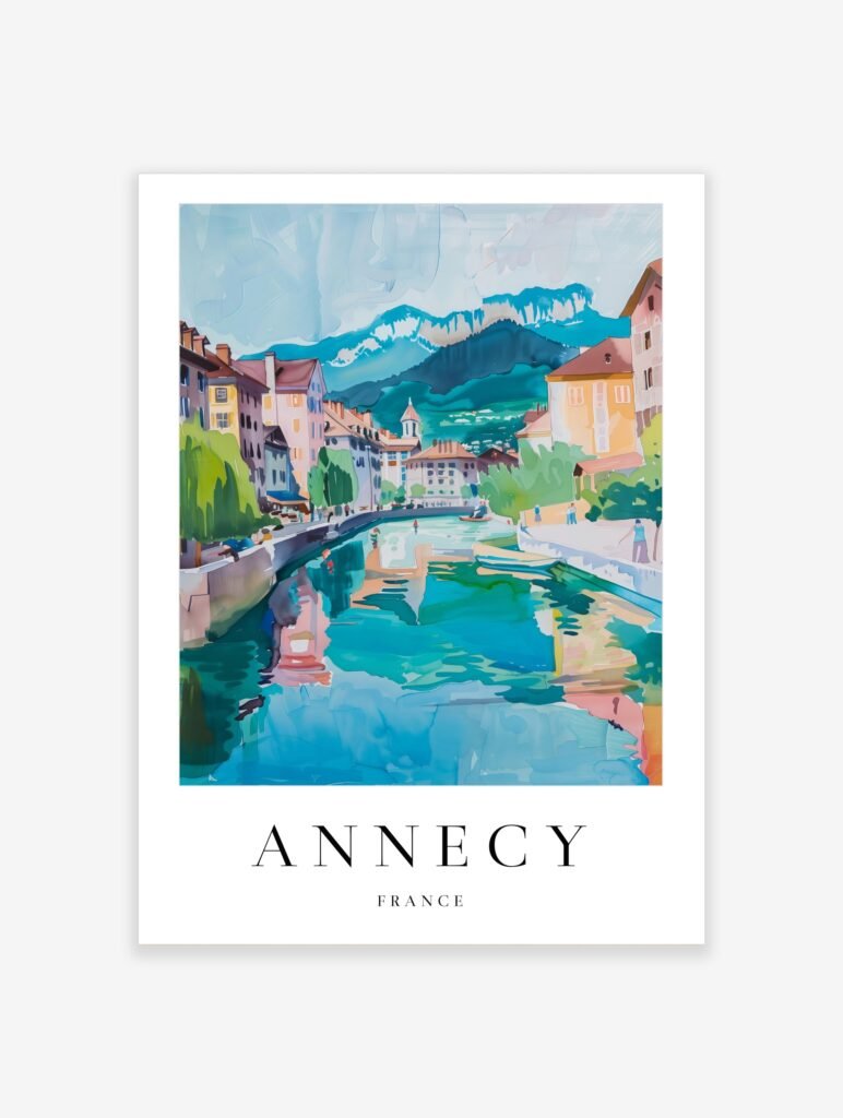 Annecy Travel Poster | Annecy Old Town Canal travel poster