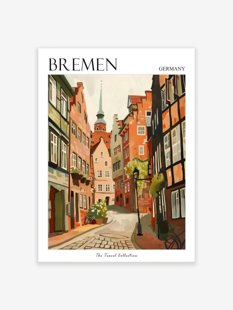 Bremen Travel Poster | Historic Bremen Street travel poster