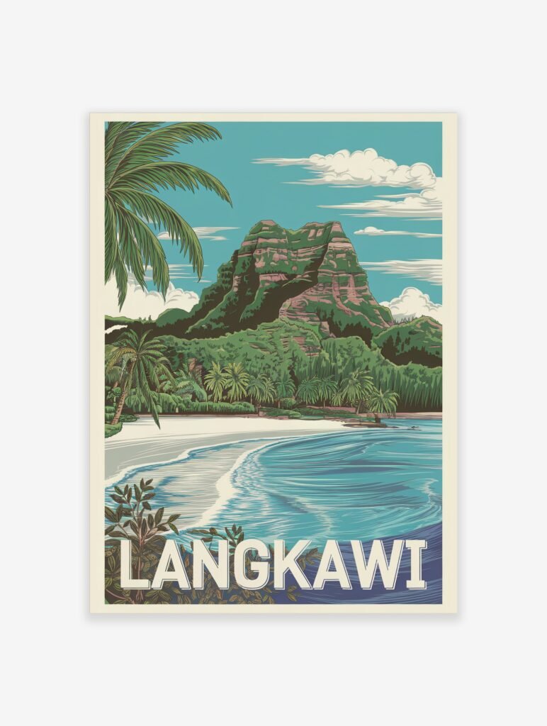 Langkawi Travel Poster | Tropical Beach Mountain travel poster